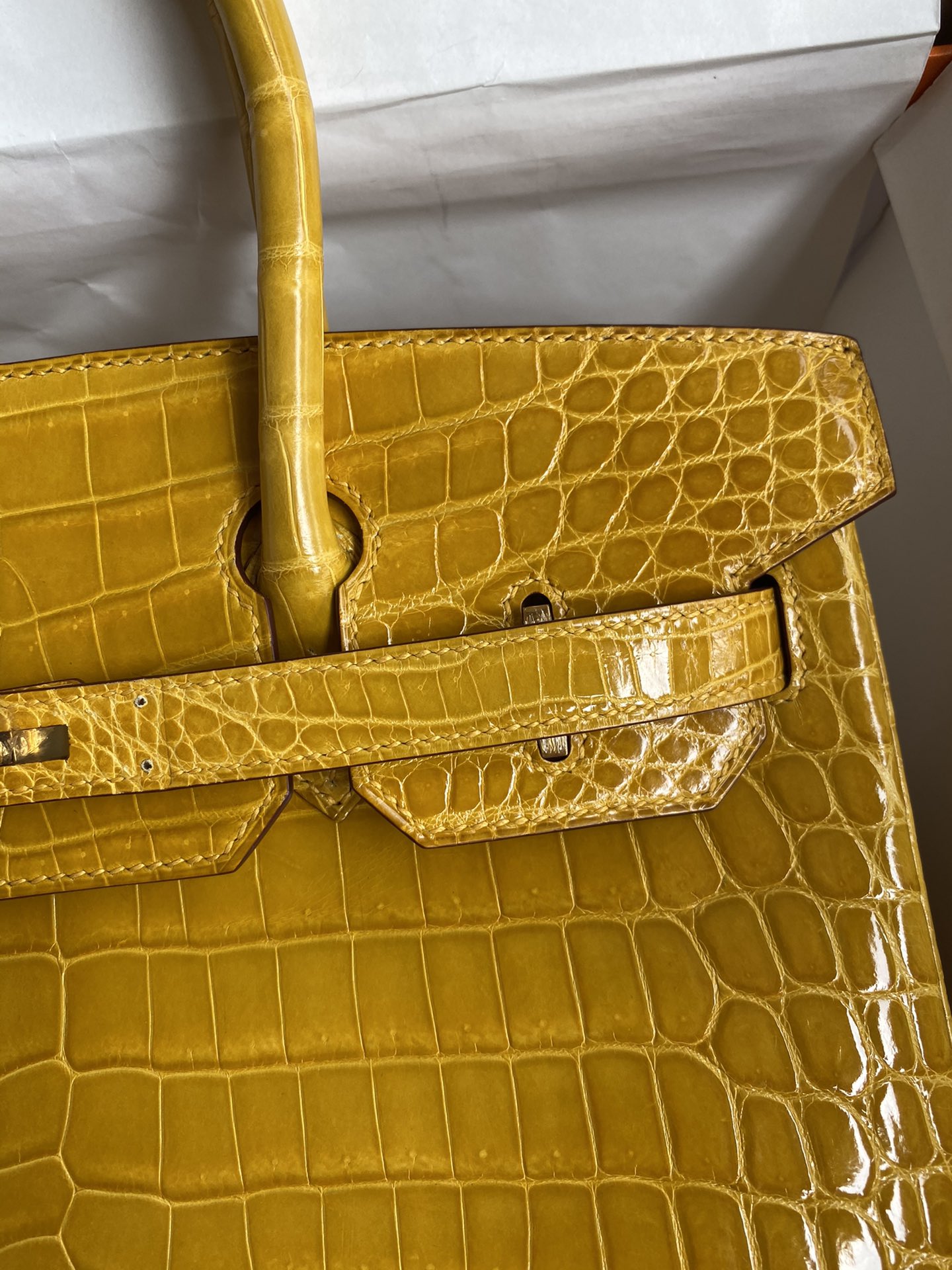 Hermes Birkin 30CM Handmade Bag In Amber Yellow Crocodile Niloticus Shiny Skin